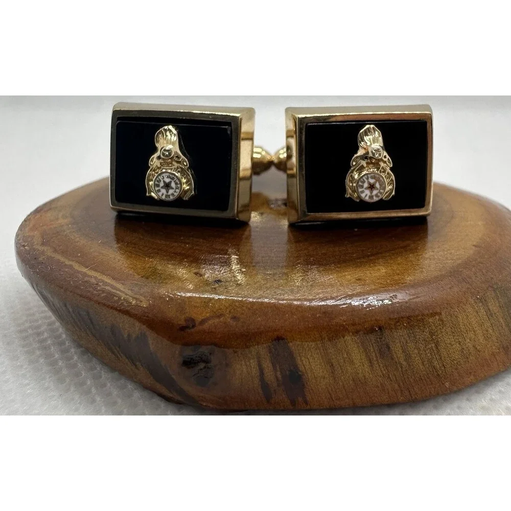 Vintage Anson BPOE Elks Lodge Cufflinks Gold Tone Black Enamel Fraternal